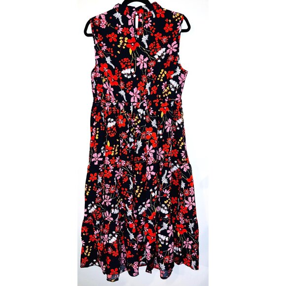 NEW Bloomchic Womens Dress Mock Neck Dark Blue Colorful Floral Size 12 - Picture 2 of 3